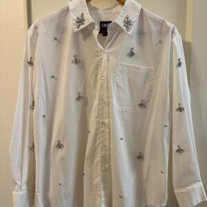 INC International Concepts White Embellished Button-Up Shirt